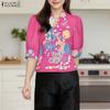 ZANZEA Women Casual V-Neck Summer Half Sleeve Print Blouse
