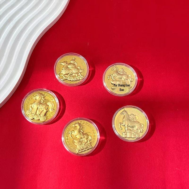 Auspicious 2026 Year of the Horse Gold Coin Red Envelope - Zodiac Horse Commemorative Foil for New Year Blessings.