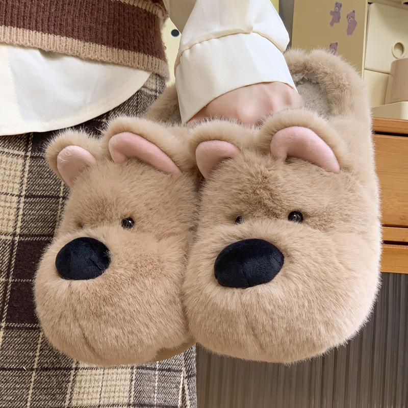 New cute cartoon dog plush slippers autumn and winter household shoes plush warm non-slip cotton slippers