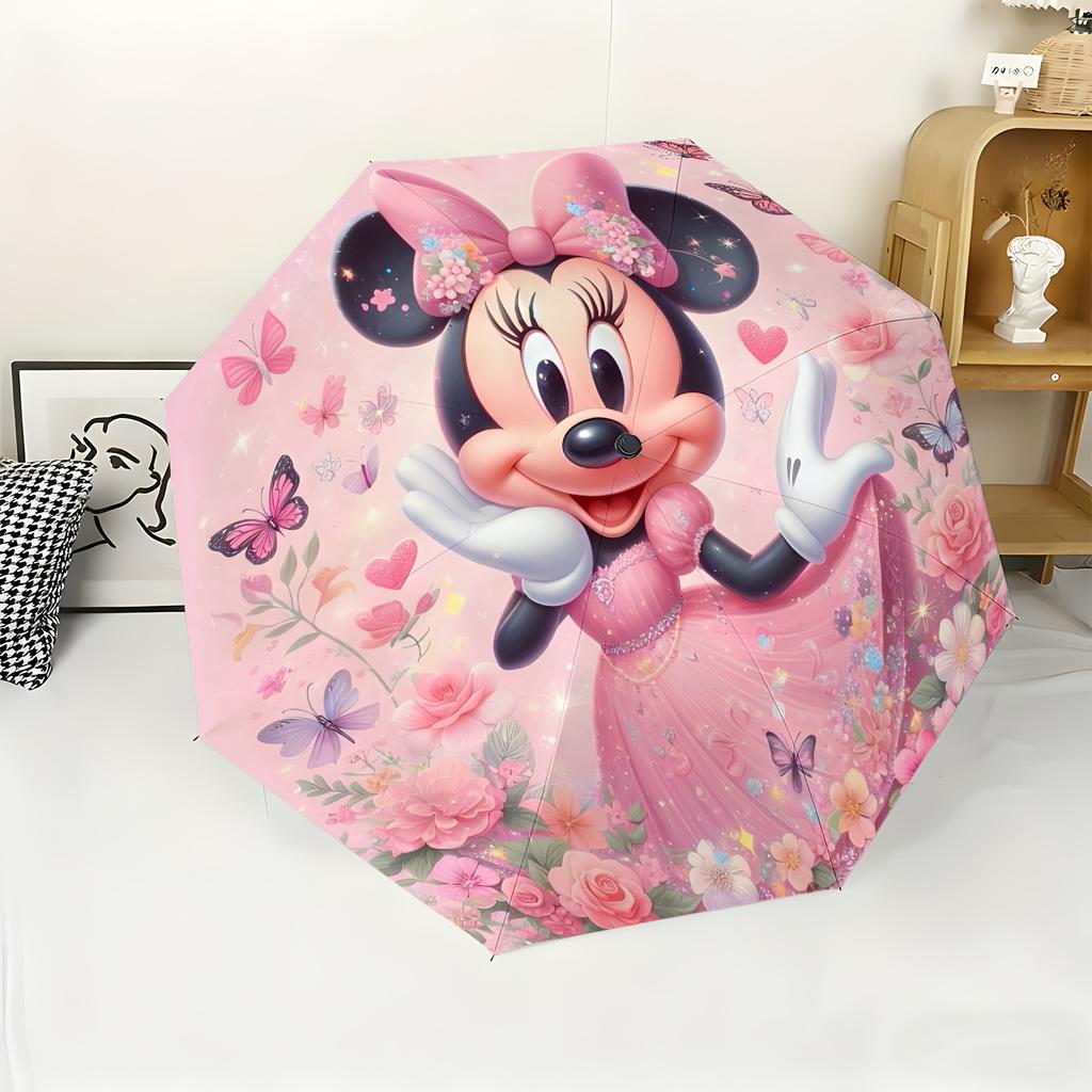 1pc Disney Minnie Mouse Princess Series Automatic Umbrella, All-Weather Folding Umbrella for All Occasions, Portable Compact U