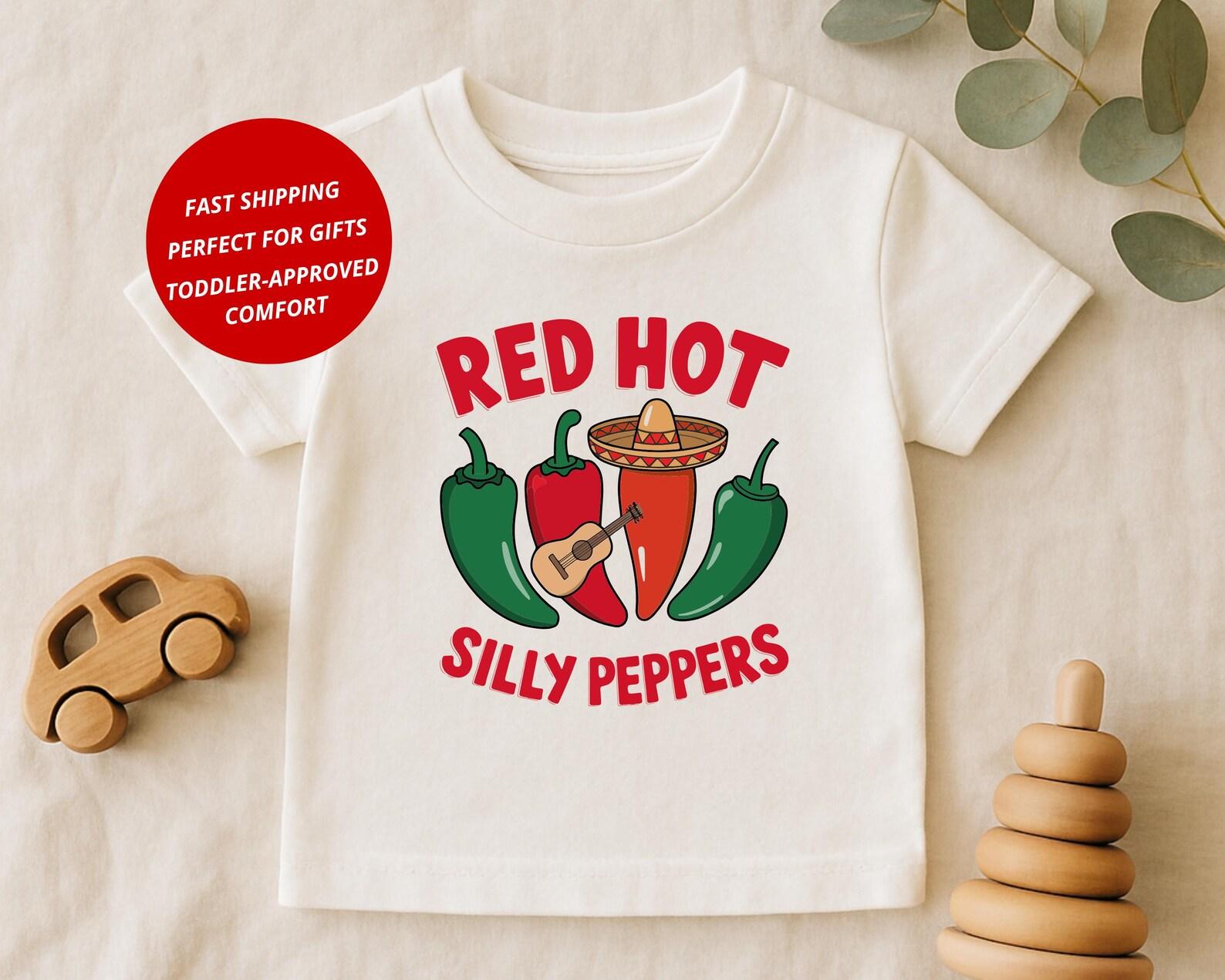 Red Hot Silly Peppers Kids Shirt, Funny Food Toddler Tee, Cute Chili Pepper Cartoon Shirt, Size 2T-5T 140