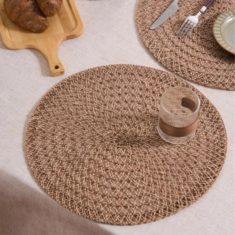 Jute-Platzsets Natürliches Material Rutschfest Hitzebeständig Runde Platzsets Gewebte Matten für Partys Hochzeit Küchentisch-Dekoration