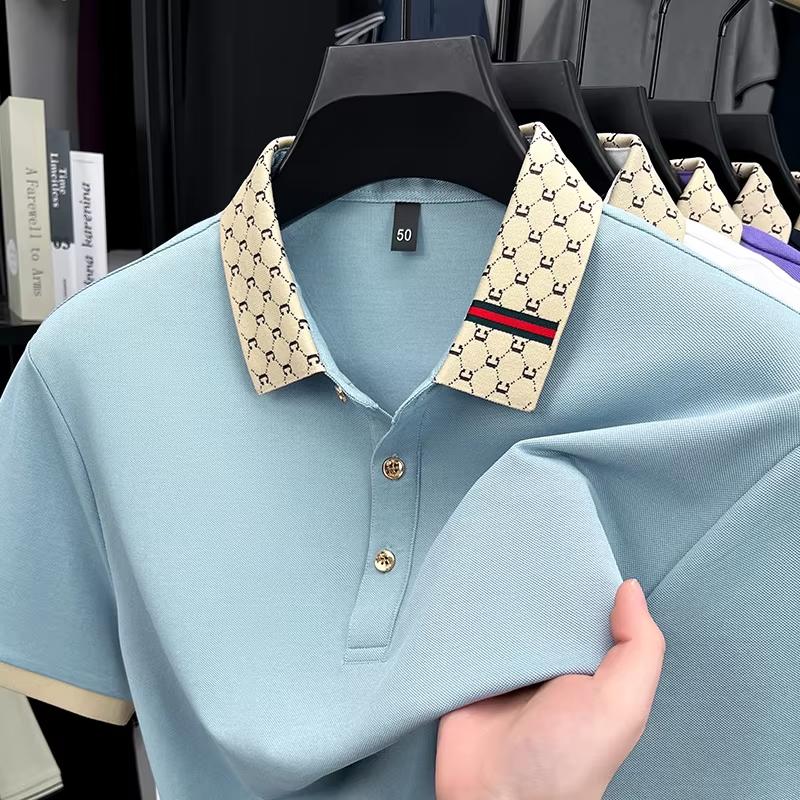 STORN High Quality Men's Short Sleeve Polo Shirt Light Luxury Business Style Comfort Casual Patchwork Neckline Fashion T-shirt