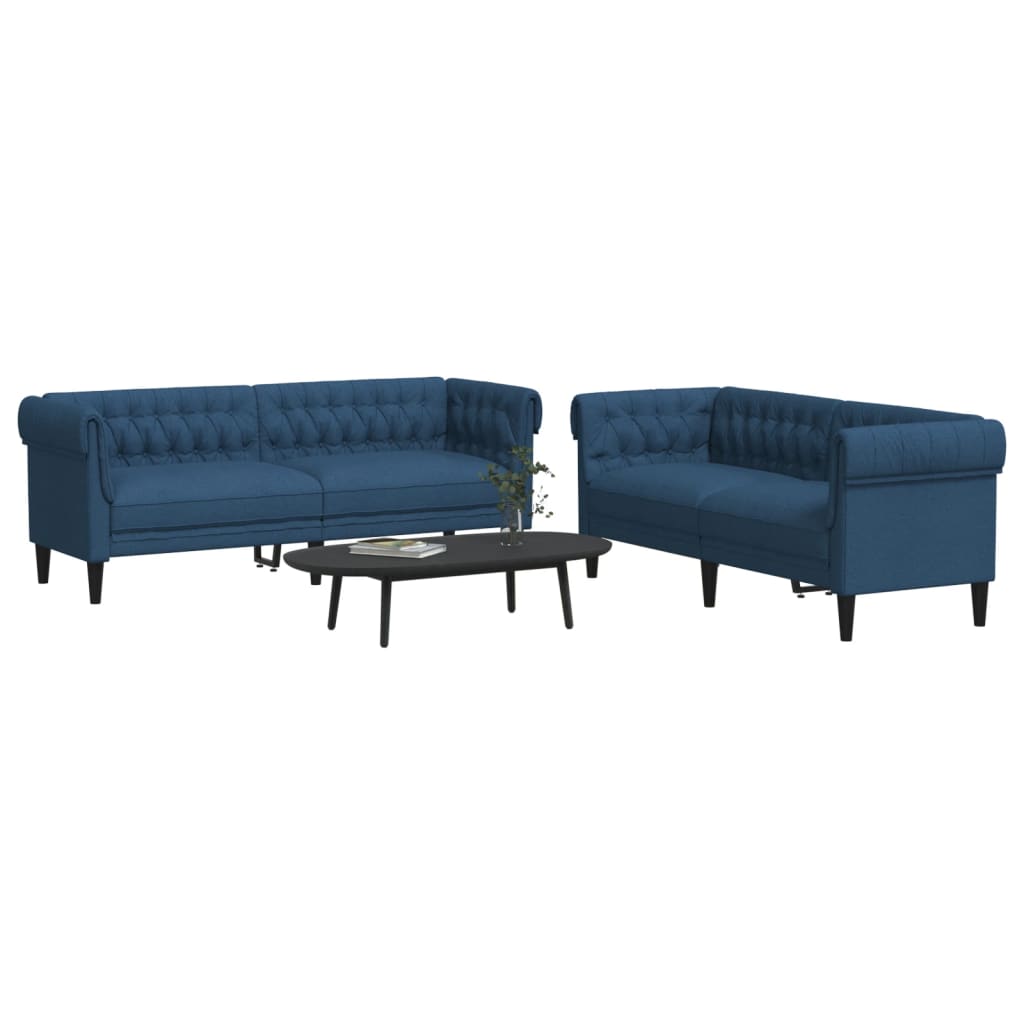 2 Piece Sofa Set Blue Fabric