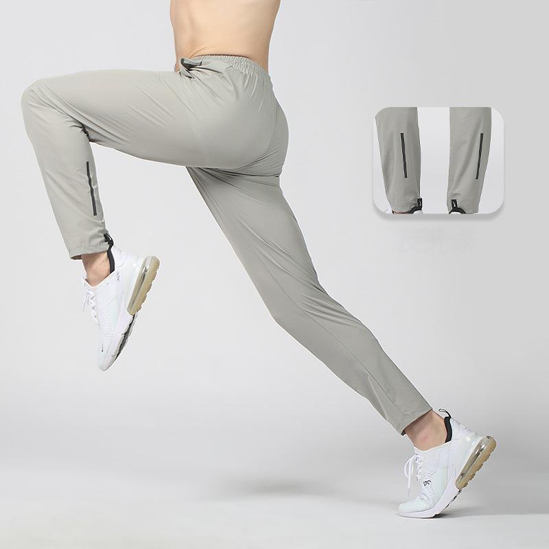 Summer Gym Fitness Trousers Men's Pencil Pants Tight Jogging Running Breathable Quick-Drying Ice Silk Sports Wind Casual Pants