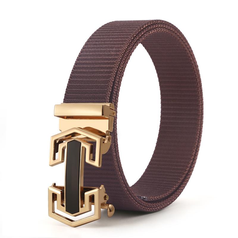 Belt Men'S Automatic Button Head Canvas Belt Medium Green Business Casual Simple Jeans Belt