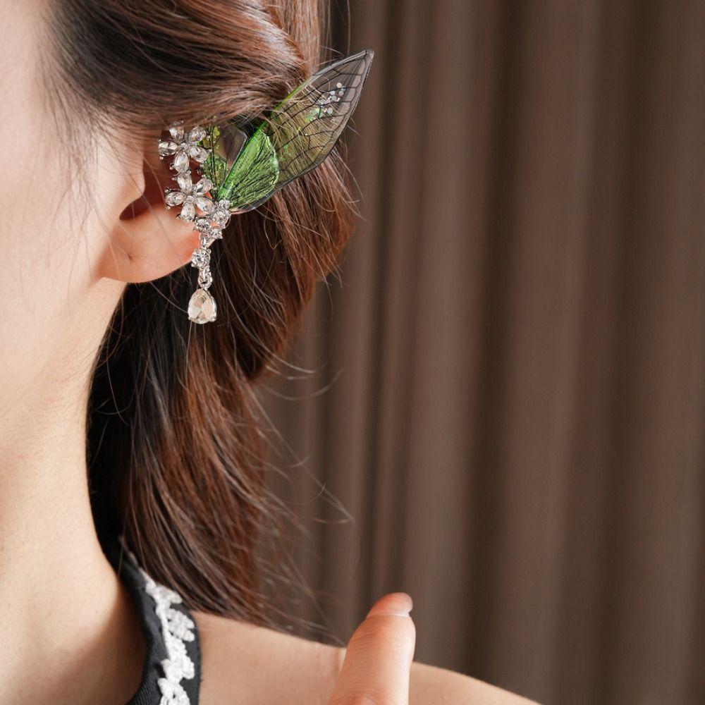 Shiny Butterfly Earrings Exquisite Wings Ear Clip Fashion Green Elf Ear Clip  Ladies