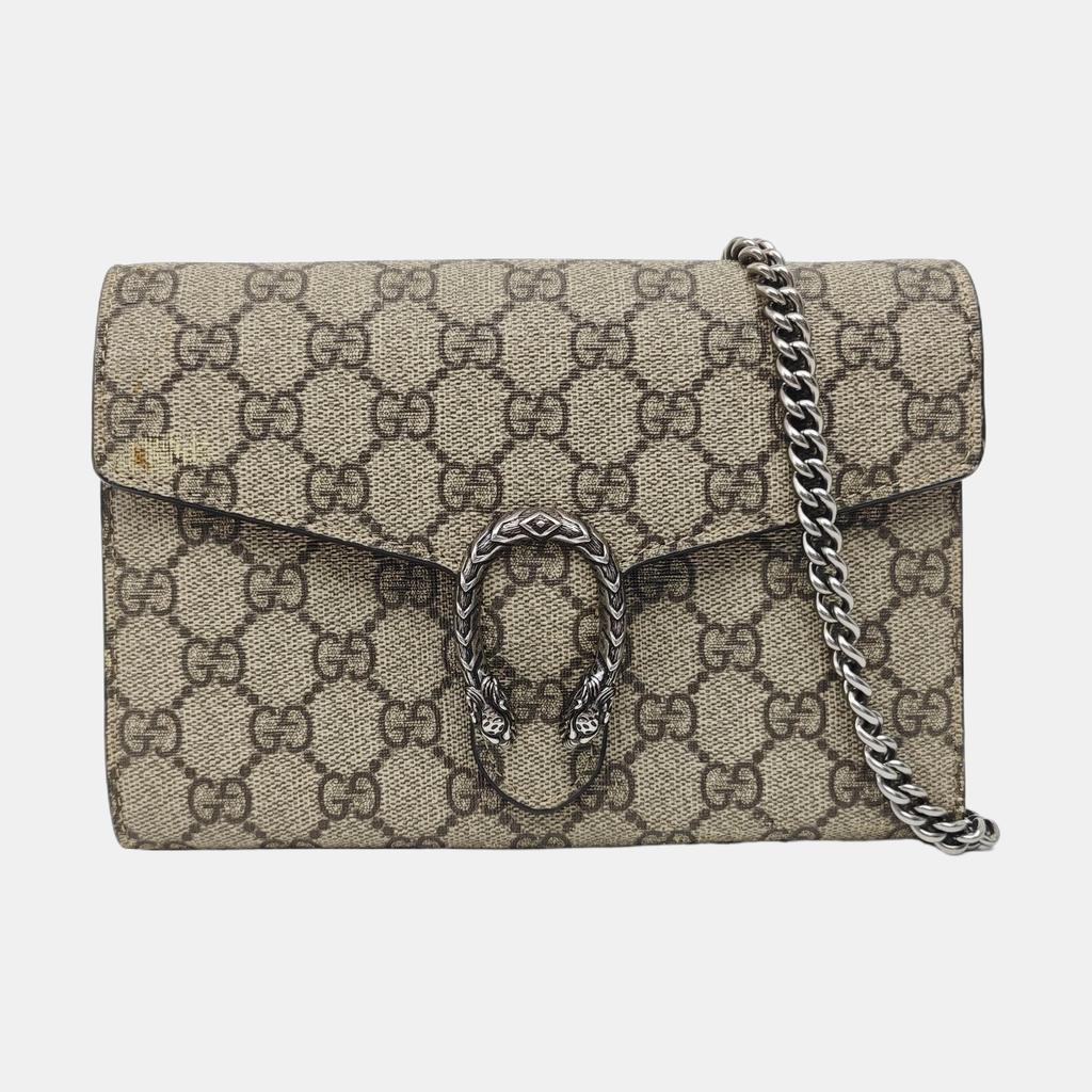 [Pre-Owned] Dionysus Tiger Head Buckle Logo Beige Lining GG High-Quality Synthetic Canvas WOC Wallet Crossbody Shoulder Bag - Very Good #1ISNWY8