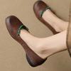 2025 Spring New Low-heeled Leather Beaded Shallow Single Shoes Women's Flat Bottom Round Head Retro Original Grandma Shoes National Style