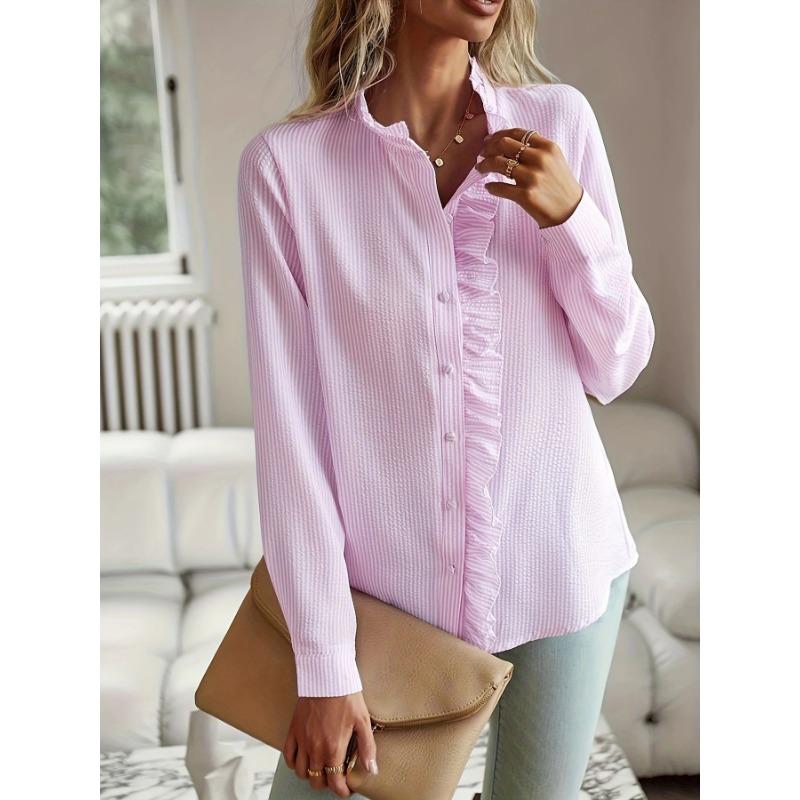 Fashion Spring Autumn Long Sleeve Pleated Women Shirt Elegant Loose Casual Ruffled Single-Breasted Elegant Office Blouse Ladies Basic Tops