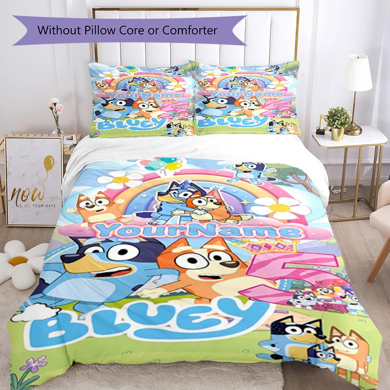 Bluey 149 Customize your name Bedding Set Breathable Duvet Cover with Pillowcases Home Decoration Birthday Gift