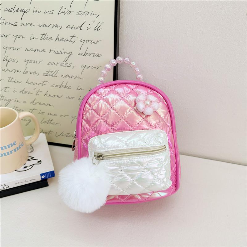 Backpack Gradient Kids With Faux Pearl Handheld Plush Ball And Flower Decoration