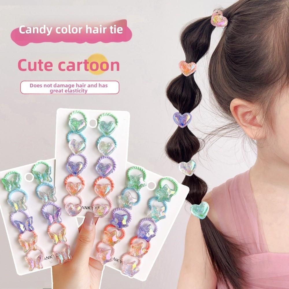 10PCS/Set Cute Shiny Butterfly Baby Girl Hair Ropes Five-pointed Star Butterfly Ponytail Headflower Kids Headwear