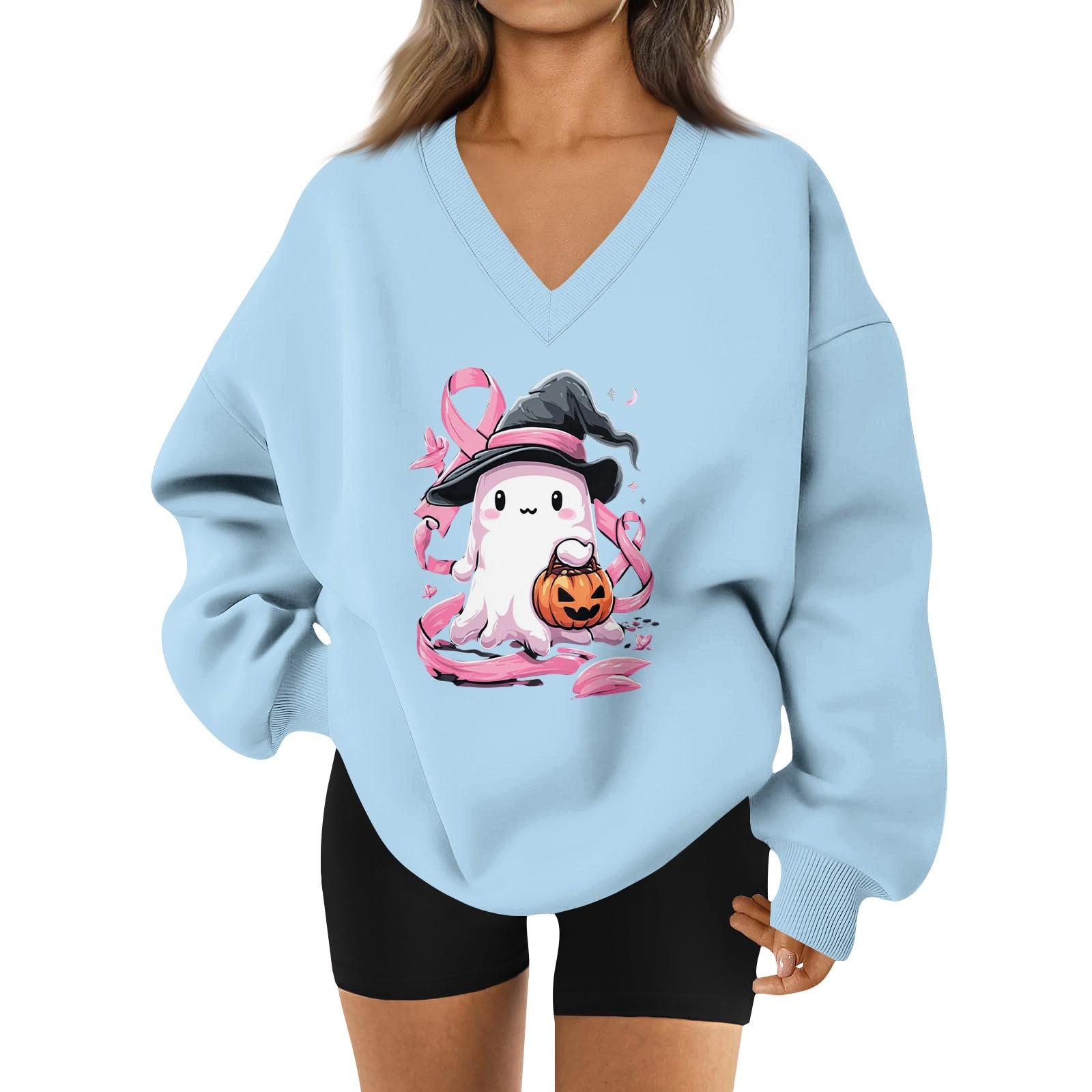 

Женский спортивный свитшот с V-образным вырезом, приспущенным плечом и принтом на Хэллоуин L