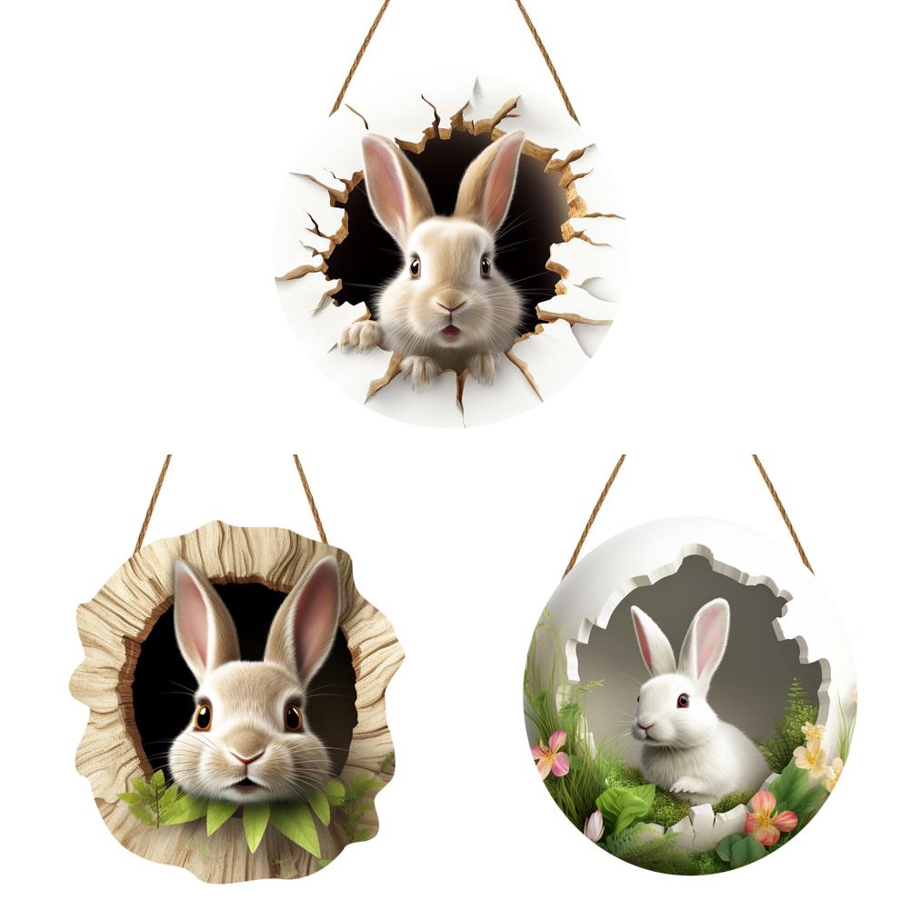 3/1 Set Easter Bunny Door Sign Pendant Decoration Wooden Hanging Spring Happy Rabbit Construction Door Easter Party Decor 2025