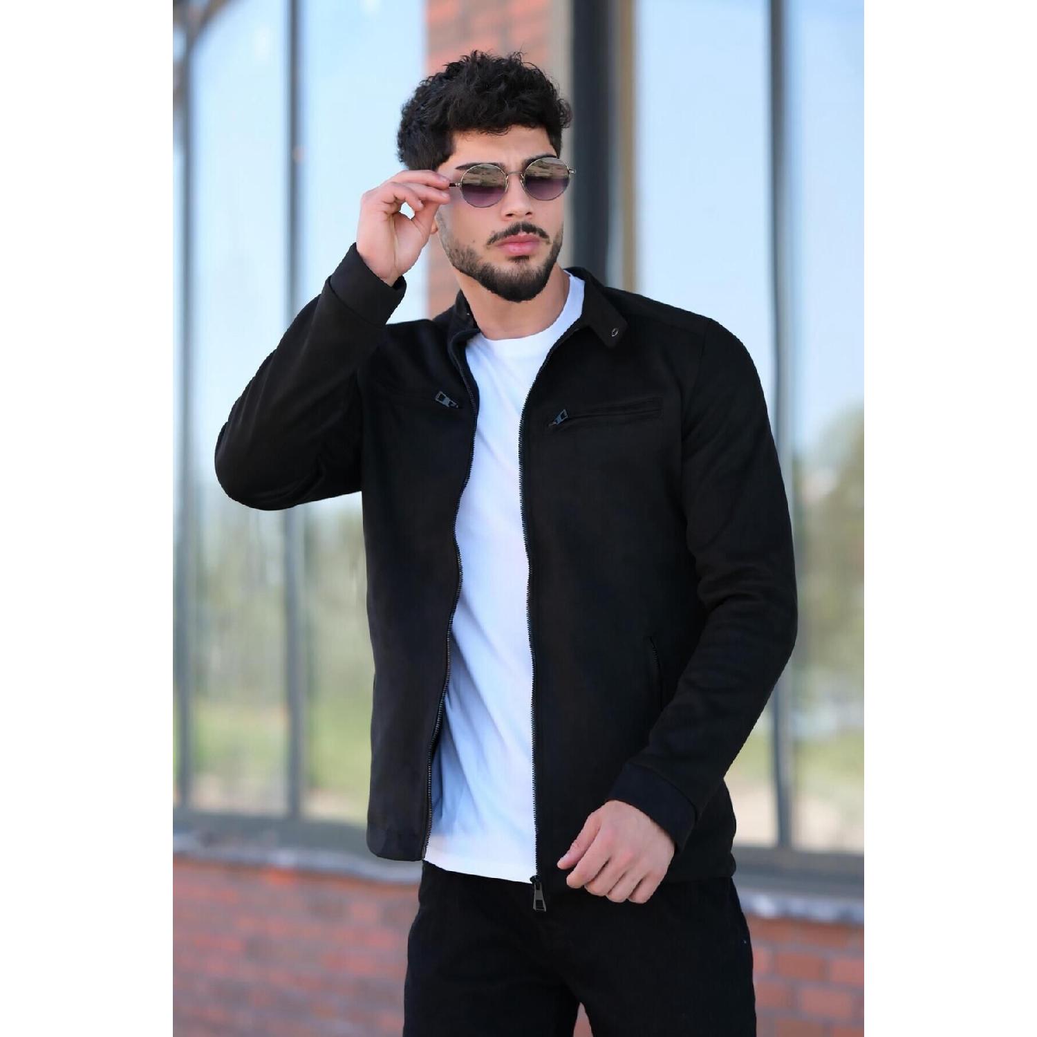 

Chest Zippered Collar Suede Seasonal Coat Pldp 2904_60061 S чёрный