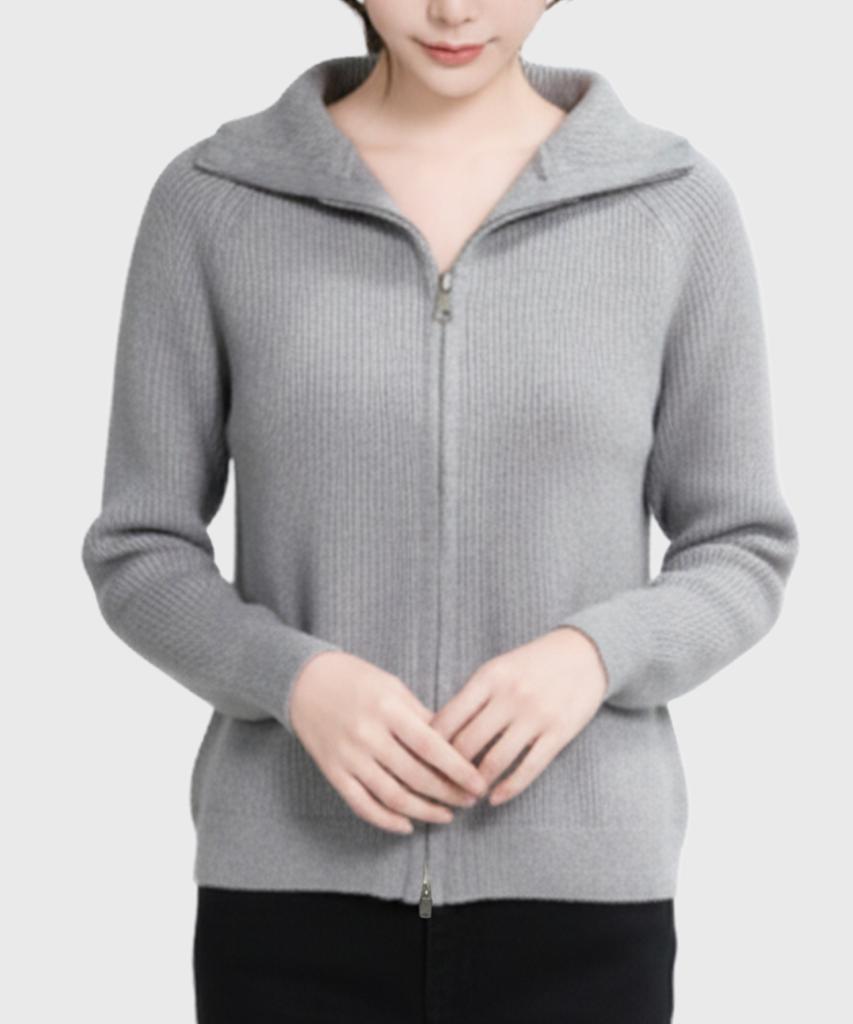 Keulleiseu Mono Zip-Up Knit Sweater_Beige