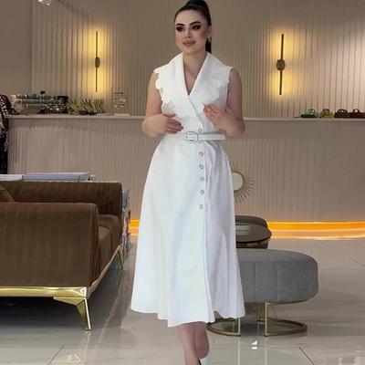 Robe Longue Élégante de Style Français Sans Manches Couleur Unie Amincissante pour Femmes