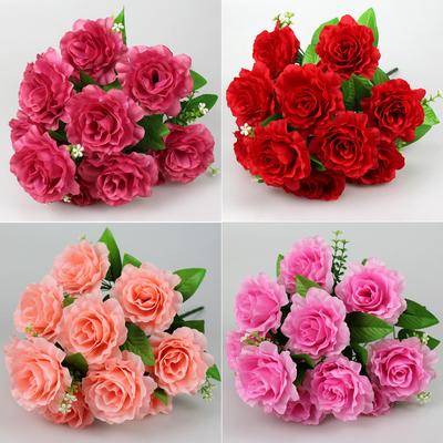 12 Köpfe Seidenrosen Künstliche Blumen Fake Bouquet Hochzeit Party Zuhause Grab Dekor