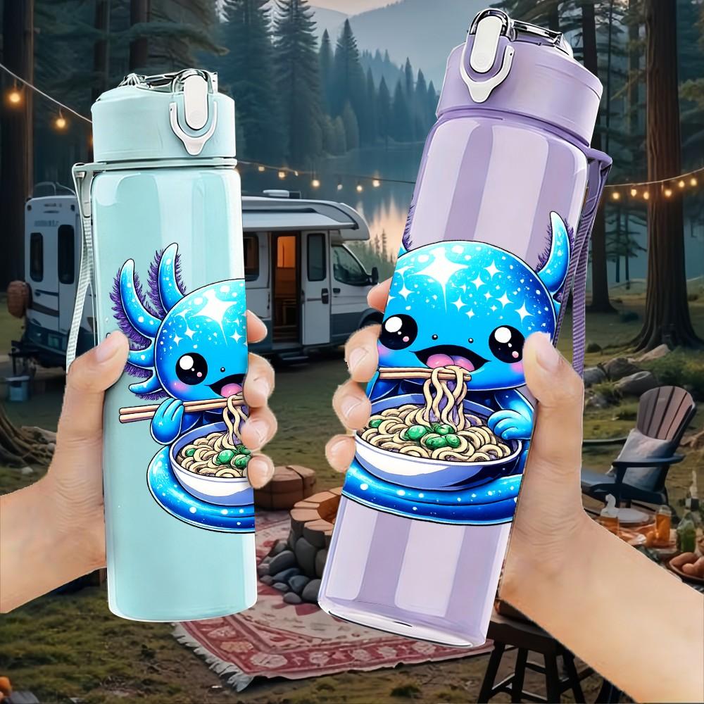 1PC Cute Blue Dragon Sea Creature Print 750ml Color Plastic Sports Water Bottle Leakproof Flip Straw Lid Suitable for Sports Office Home Use