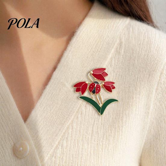 Elegant Floral Jewelry Enamel Tulip Ladybug Brooch for Women, Oil-Dripping Flower Ladybird Decorative Accessory Lapel Pin, Sweater Cardigan Coat Suit