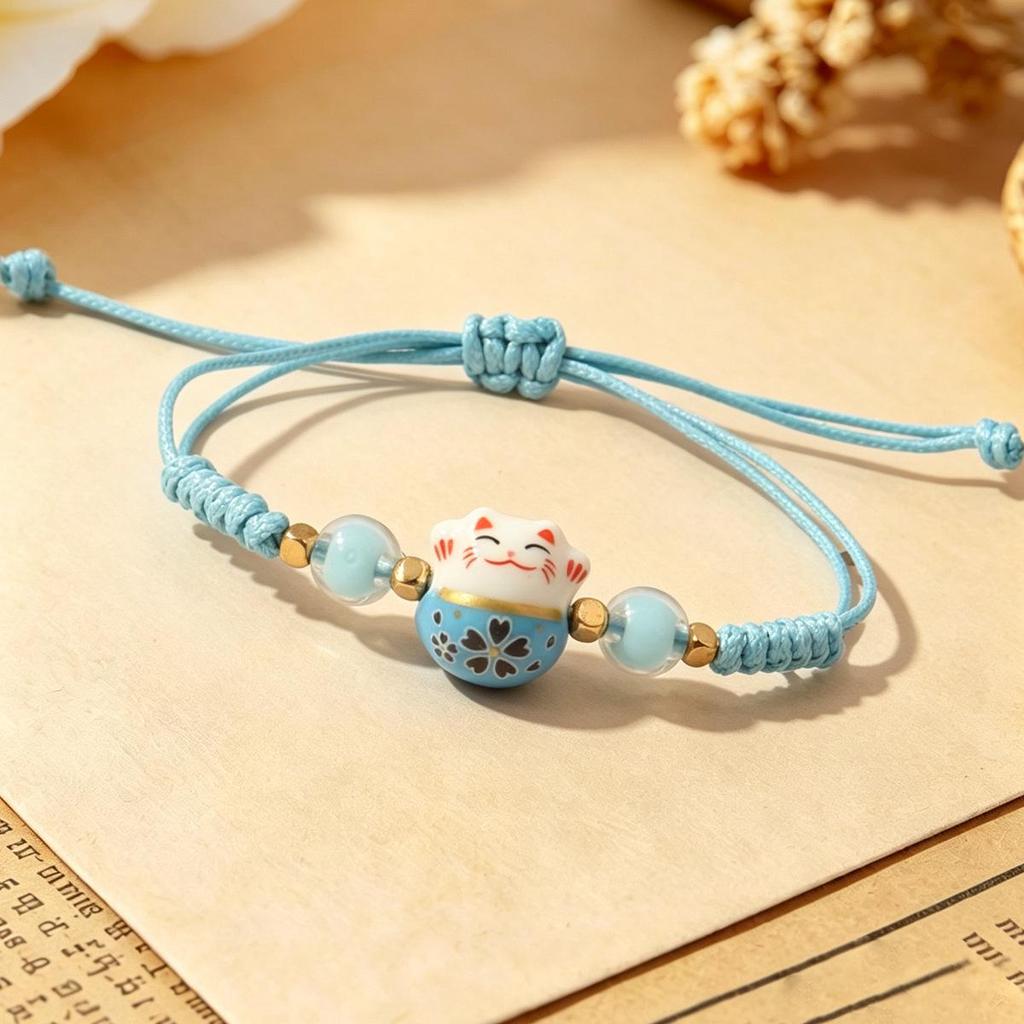 Lucky Cat Candy Color Braided Bracelet for Women