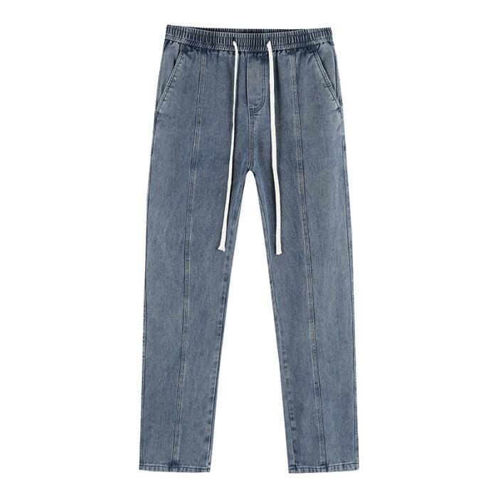 

Casual Loose Wide-leg Jeans Men s Retro Straight-leg Trousers Cotton Drawstring Floor Pants M