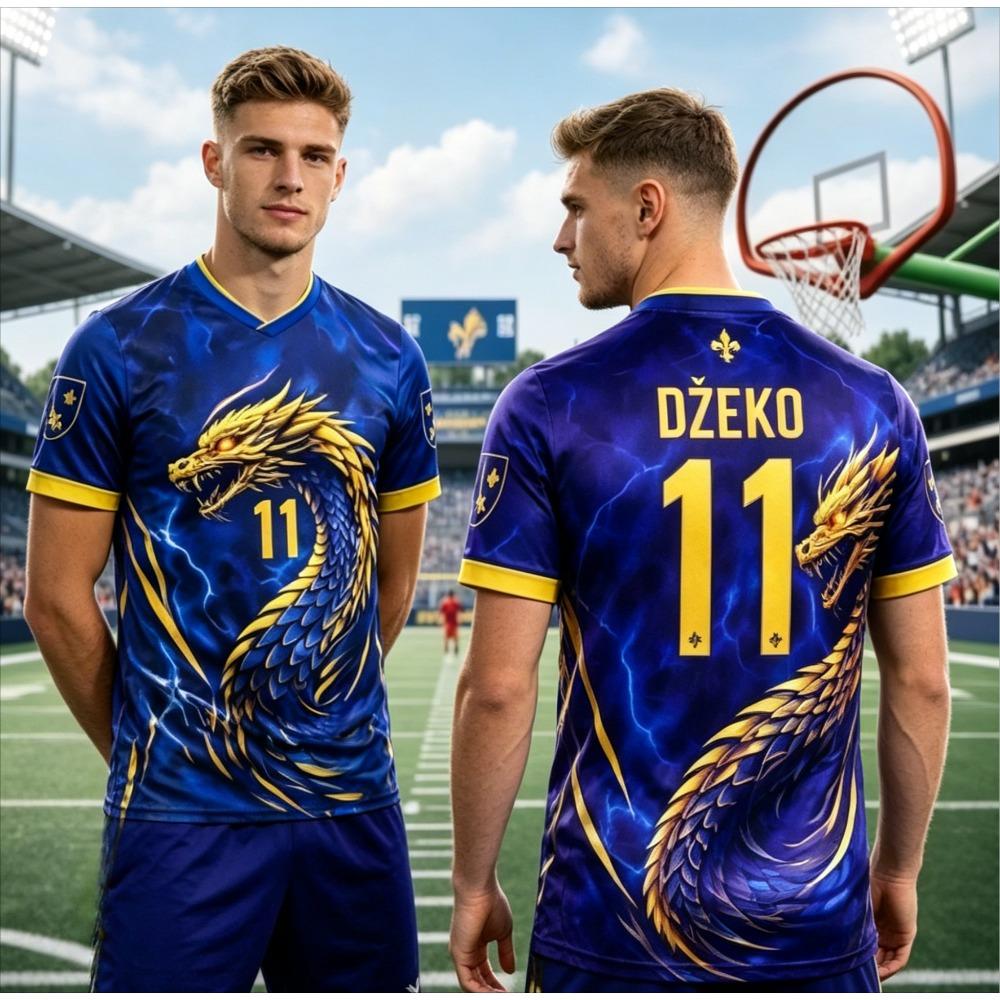 Sommer Bosnien und Herzegowina Rundhals Fußballtrikot Fußballfan Shirt Herren Damen Freizeitmode Atmungsaktives Kurzarm Oberteil