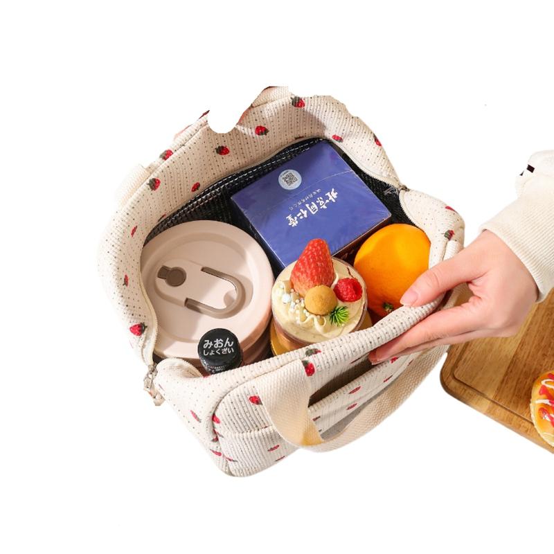 Cute Corduroy Lunch Bag For Women Reusable Insulated Lunch Box Large Capacity Reusable Insulated Cooler For Work Picnic Travel