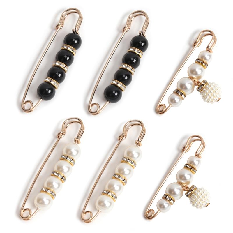 6 Pcs Set Women Fashion Pearl Brooch Waist Cinching Adjustable Skirt Anti-slip Metal Pin Fixed Clothes DIY Scarf Accessories