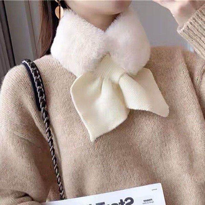 New Soft and Waxy Korean Version Cross Solid Color Fur Scarf To Keep Warm Imitation Rex Rabbit Accessories Fur Scarf Plush Fur Collar for Women
