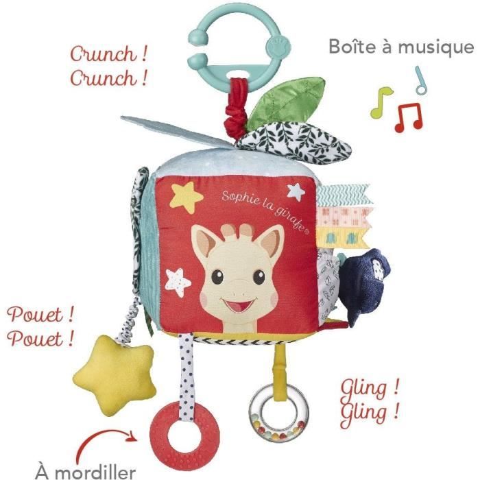 Cube sensoriel VULLI 9 activités - Tissu - Crochet de fixation universel