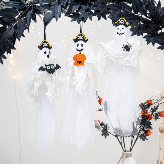 Halloween Hanging Ghost Decoration Spooky Flying Pirate Ghost Holding Pumpkin/Bat/Spider for Indoor And Outdoor Tree Decor