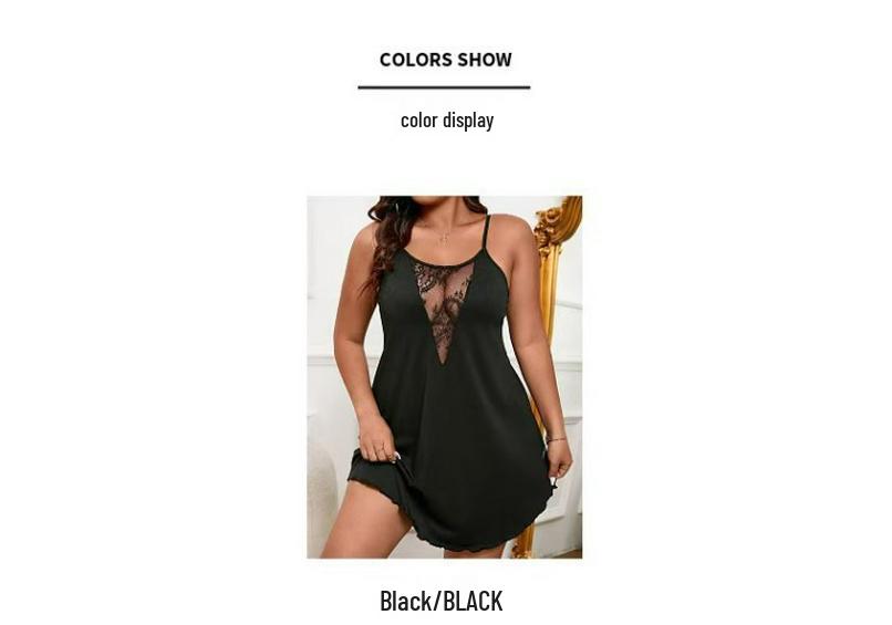 European and American Plus Size V-Neck Spaghetti Strap Summer Nightgown Pajamas for Women