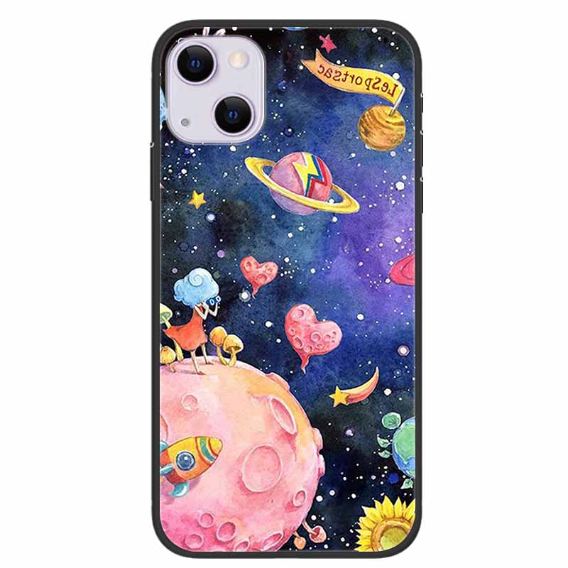 For iPhone 14/14 Plus Case Black Silicone Soft TPU Luxury Flower Animal Back Cover For iPhone 14/14 Plus New Shells for iPhone14