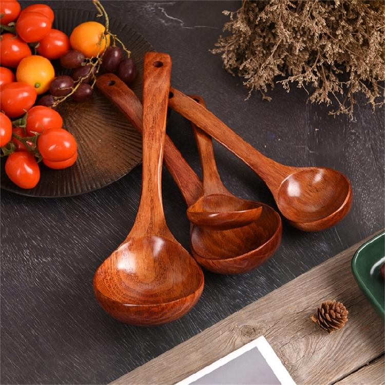Curving Handle Wooden Kitchens Spoon For Soup Porridge Stirring Serving Heat Resistant Solid Wood Utensils Japanese Style Designs