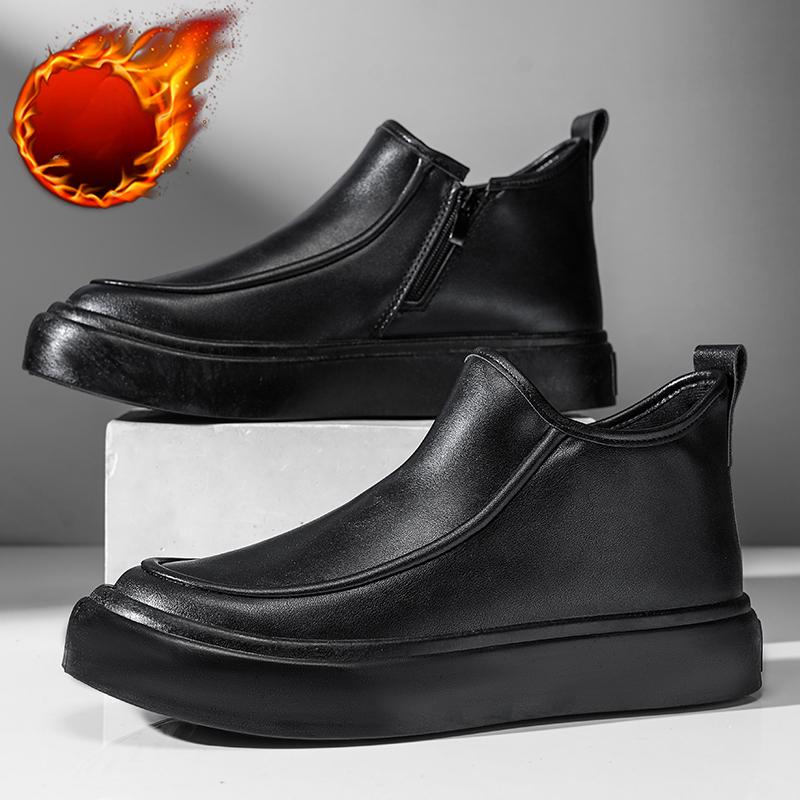 

Мужские черные ботинки, универсальные повседневные кожаные ботинки на молнии, ПУ, с плоской подошвой, повседневные прогулочные туфли, осенне-зимние мужские туфли на одну ногу 45
