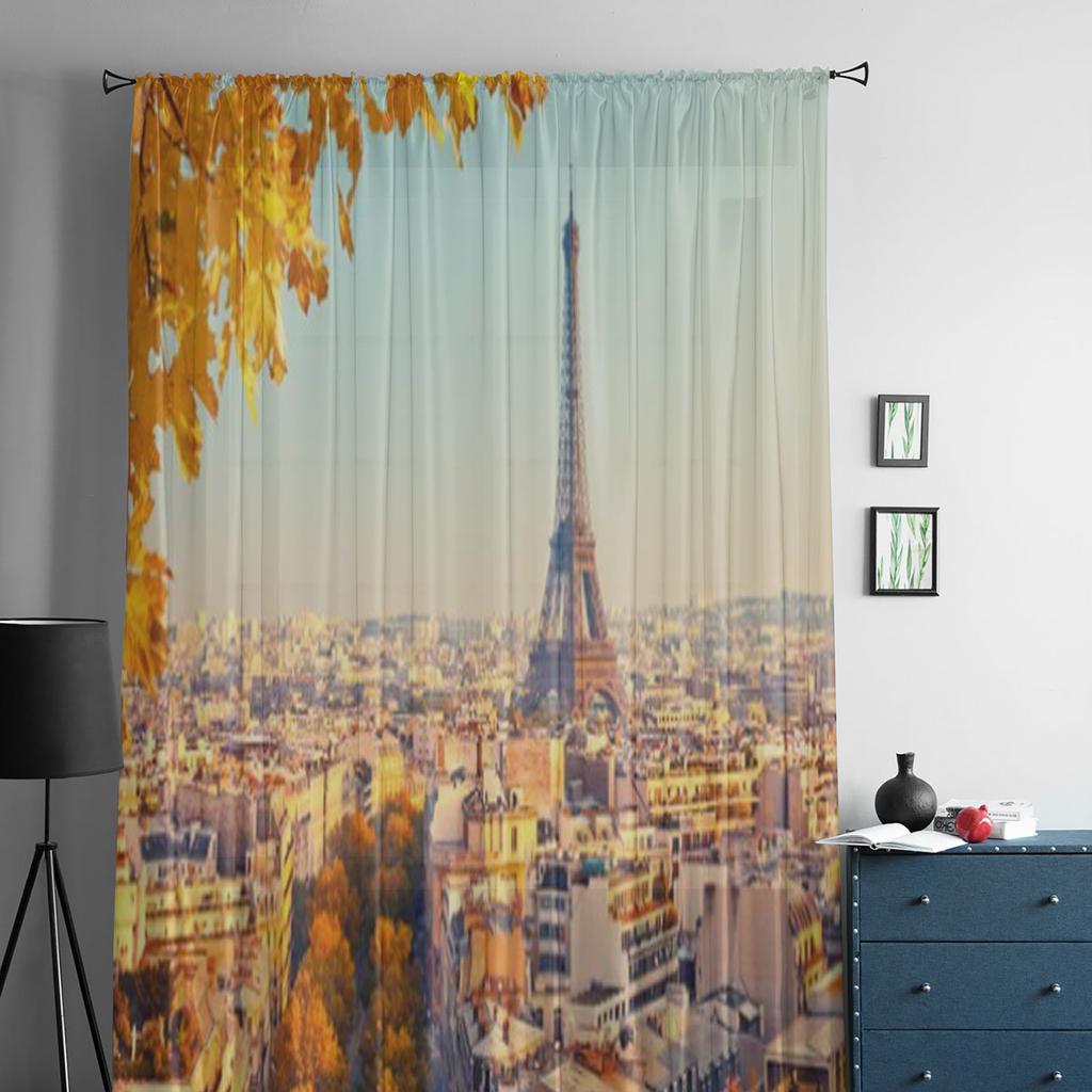 Blick auf den Eiffelturm bei Sonnenuntergang, Paris, Frankreich, transparente Vorhänge für Wohnzimmer, Tüll-Fenstervorhang, Schlafzimmer, Küche, Schleiervorhänge