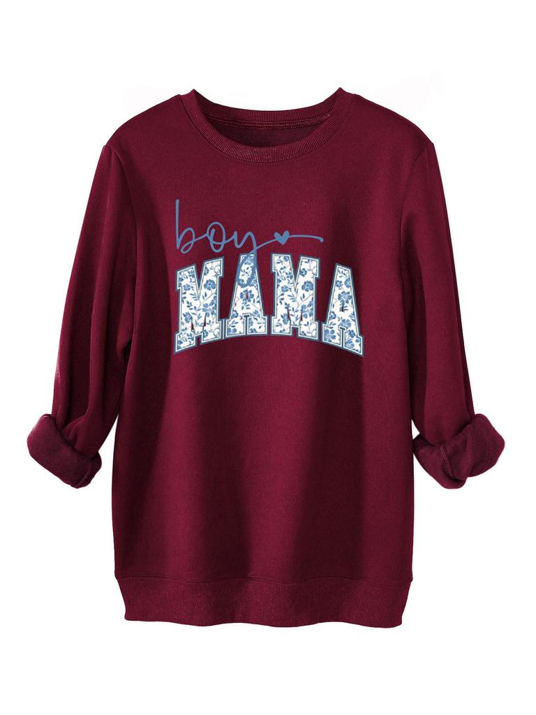 BOY MAMA Floral Spot Women's Thickened Casual Round Neck Long Sleeve Hoodie
