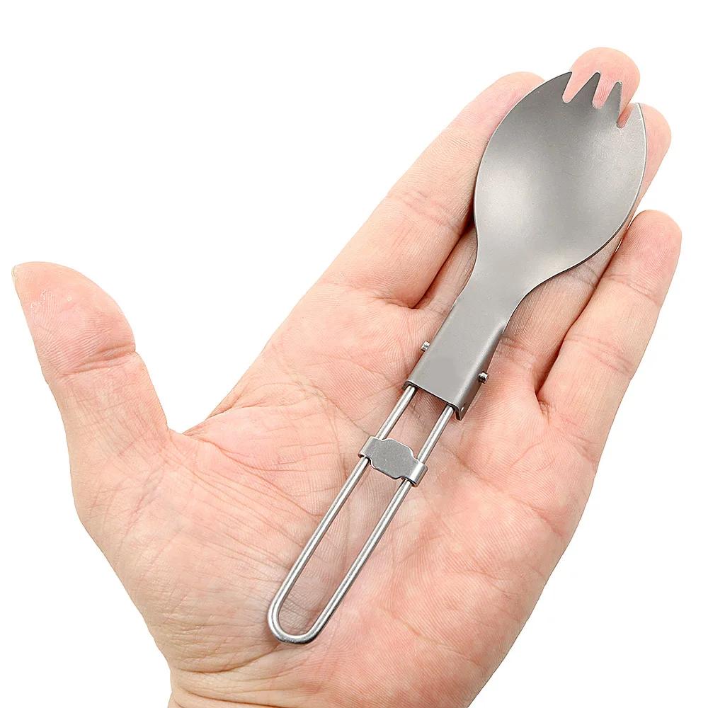 1pc-Titanium Folding Spork Outdoor Camping Supplies Hiking Backpacking Dinner Spork Utensil Tableware Fork Spoon for Hiking