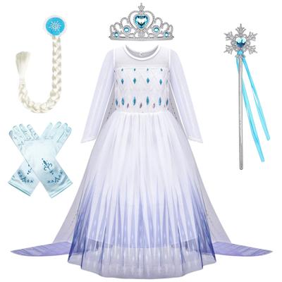 Halloween menina princesa COS vestir-se terno malha capa vestido tranças coroa luvas varinha conjunto de quatro peças