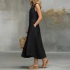 Sleeveless A Line Midi Dress with Asymmetric Button Front and V Neckline for Women Casual Loose Fit Summer Wear