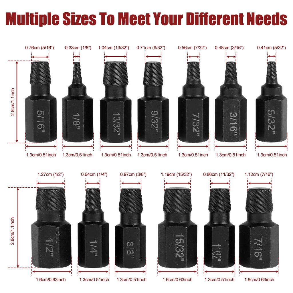 26/13/10Pcs Damaged Screw Extractor Bolt Nut Extractor Set Drive Rusted Screw Remover Tool Broken Screw Stud Removal Kit