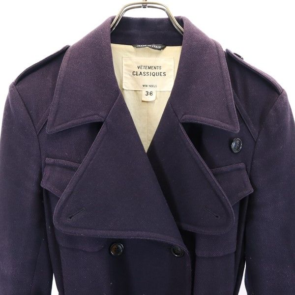 VETEMENTS CLASSIQUES wool blend trench coat 36 Navy Women Used
