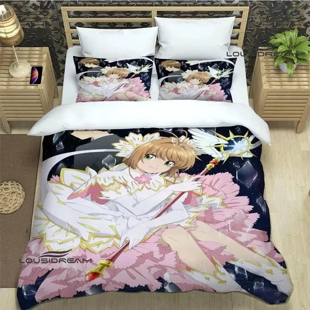Druk 3D Zestaw pościeli Anime Card Captor Sakura Miękny nowoczesny narzuta na łóżko do sypialni Wygodna poszewka na kołdrę Poszewka na kołdrę i poszewka na poduszkę