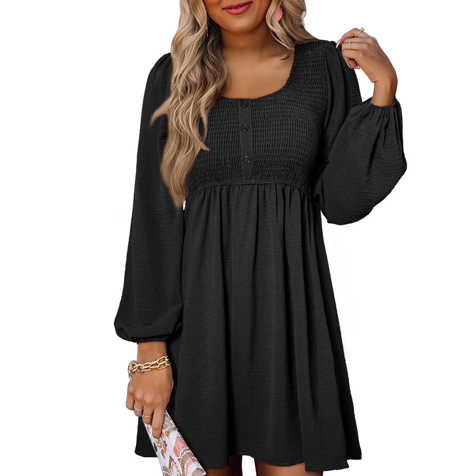 Женское повседневное платье на пуговицах с длинным рукавом А-силуэта — фото 7