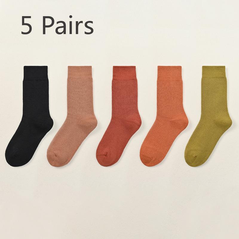 5 Pairs of Female Autumn and Winter Warm and Cold Proof Thick Wool Ring Boneless Velvet Tube Socks