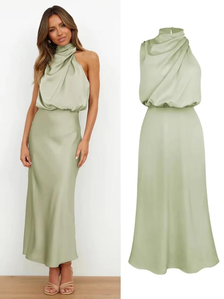 Spring and summer new high-end satin sleeveless dress fashionable and elegant temperament light evening dress