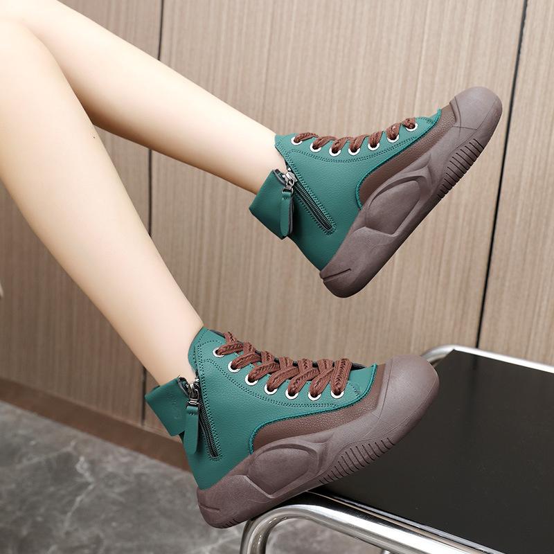 Fashion 2025 Heightened Thick-soled Casual Shoes Brown Shoes Women's Trend Breathable Women's Short Sport Shoes