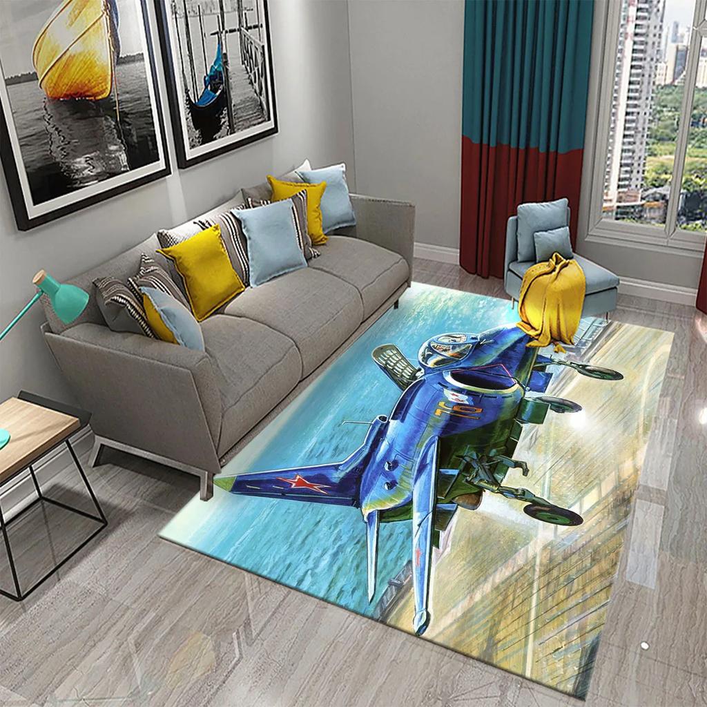3D Bunter Ölgemälde Flugzeug Teppich für Wohnzimmer Schlafzimmer Dekor Teppiche Badezimmer Küche Rutschfeste Bodenmatte Heimdekor Teppiche